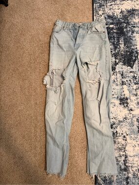 Zara Light Wash Ripped Wide-Leg Jeans